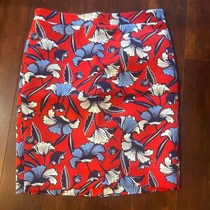 J. Crew Red Floral Pencil Skirt